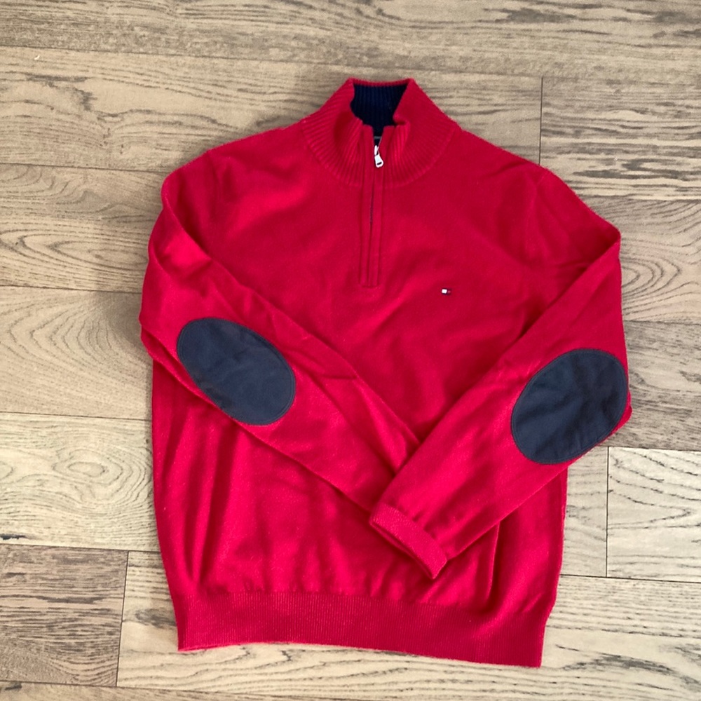 Tommy Hilfiger Men’s Quarter zip Sweater, Size Large, Red